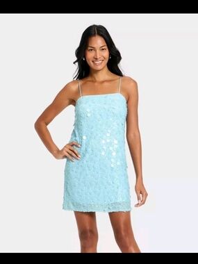 A New Day Women's Sequin Mini Shift Dress Light Blue Size S